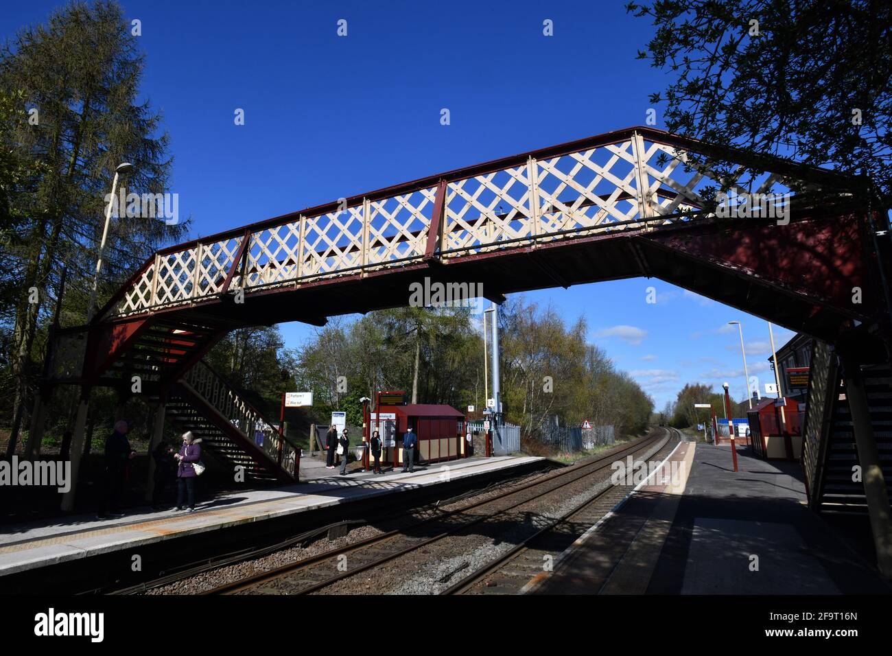 Traditional railway footbridge at Oakengates railway station in Telford