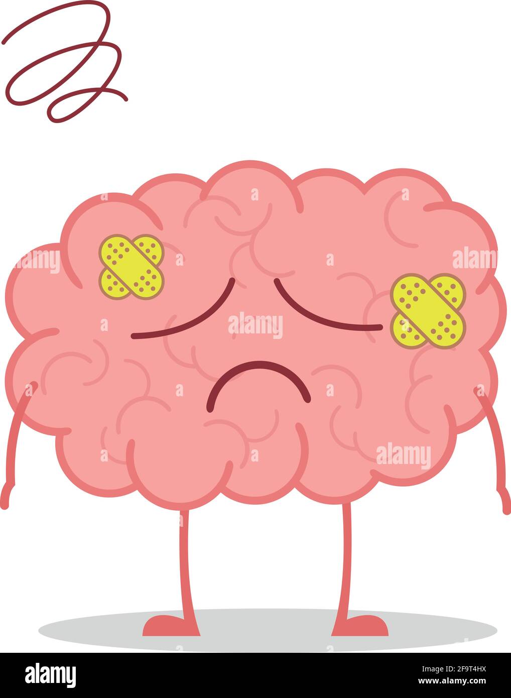 Vector illustration of a sick and sad brain in cartoon style. Stock Vector
