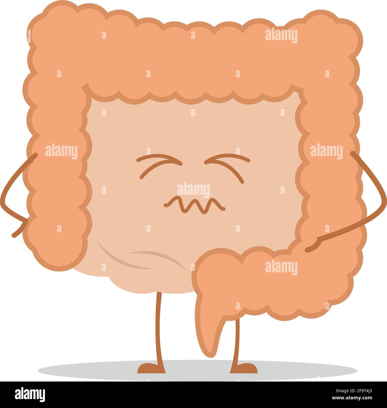 Vector illustration of a sick and sad intestine in cartoon style. Stock Vector