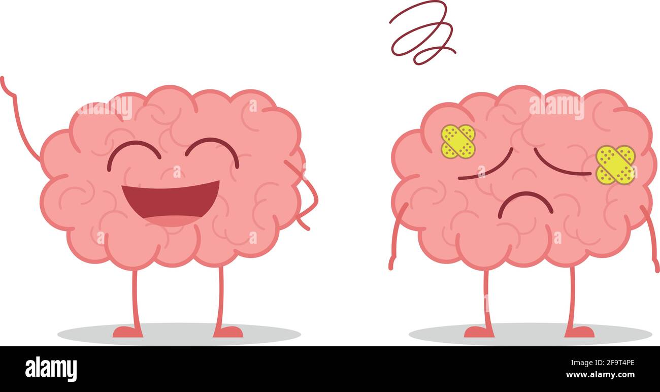 Healthy and sick brain isolated on white background vector illustration Stock Vector