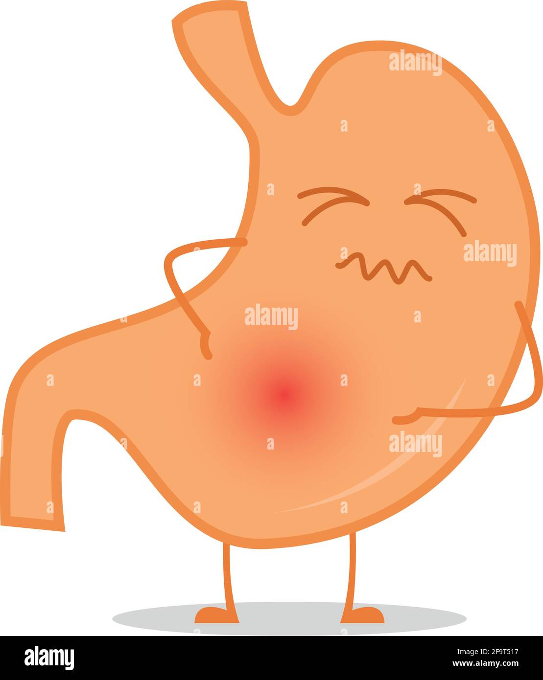 Vector illustration of a sick and sad stomach in cartoon style. Stock Vector