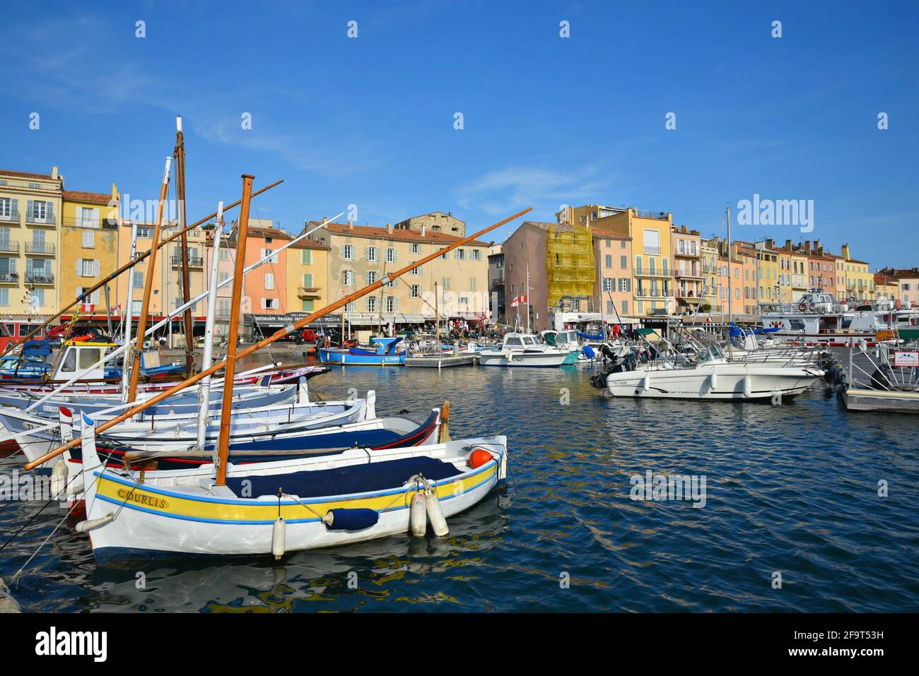 Scenic view of the Old Port with the typical Provençal architecture and ...