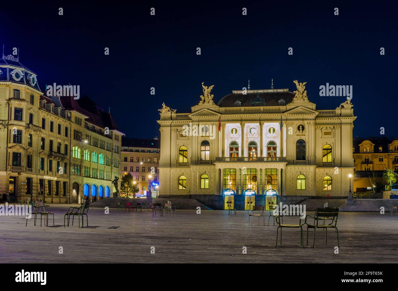 night view of illuminated building of opera in the swiss city zurich Stock Photo