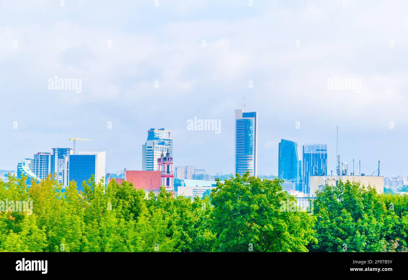 Aerial view of the lithuanian capital Vilnius from top of the Tauras hill. Stock Photo