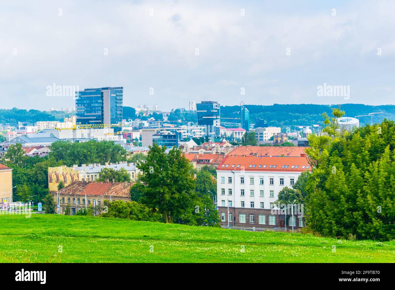 Aerial view of the lithuanian capital Vilnius from top of the Tauras hill. Stock Photo