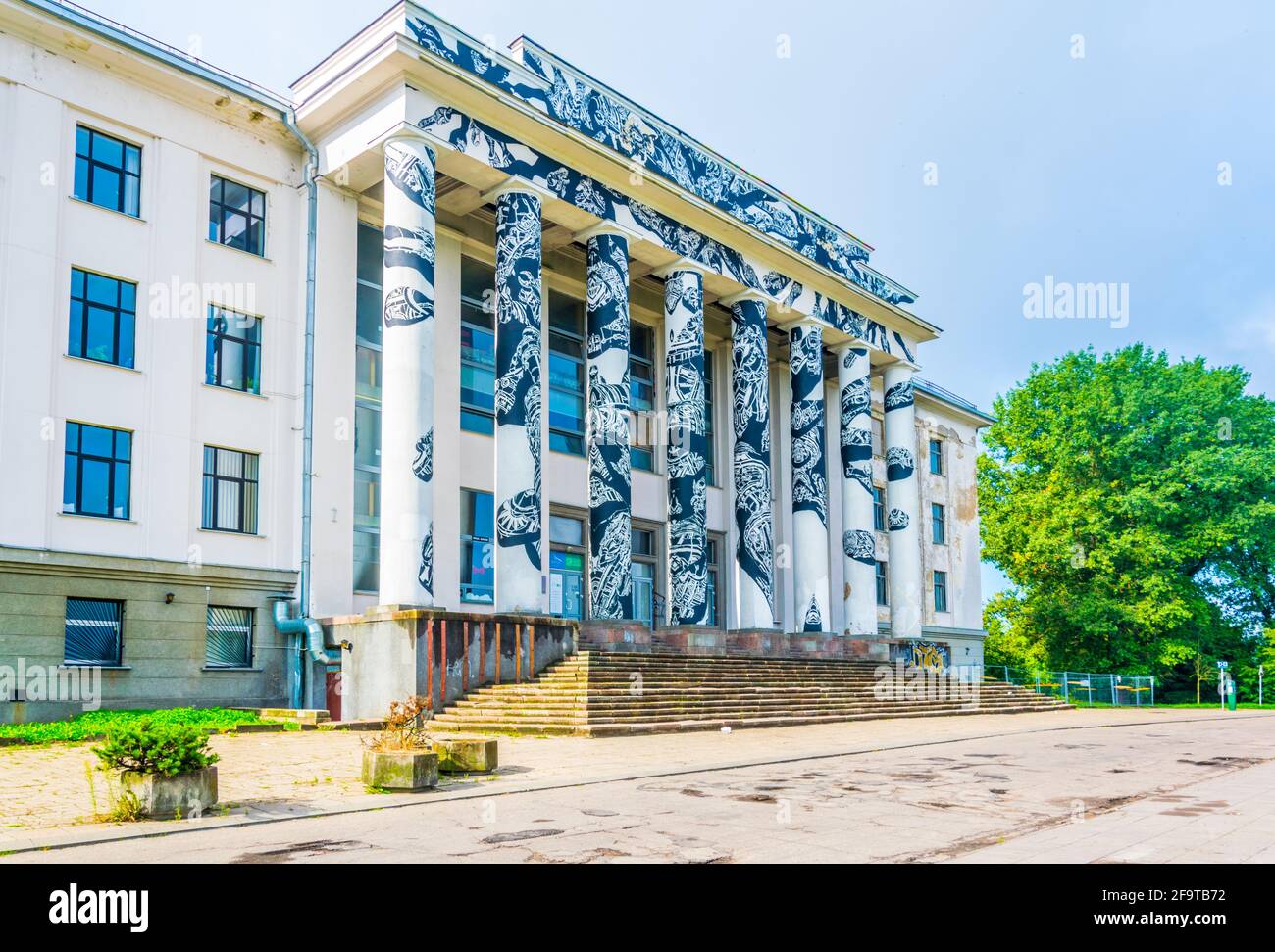 View of a building situated on top of the Tauras hill in Vilnius, Lithuania. Stock Photo