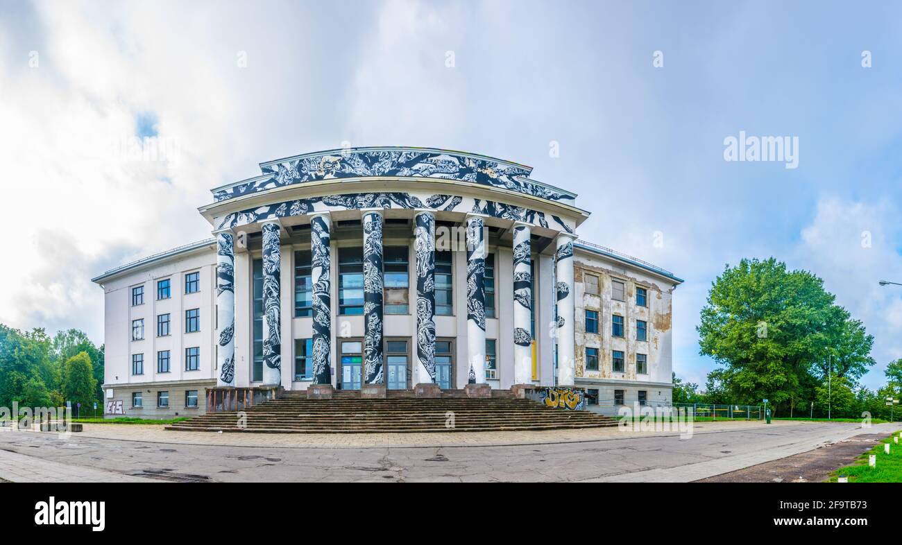 View of a building situated on top of the Tauras hill in Vilnius, Lithuania. Stock Photo