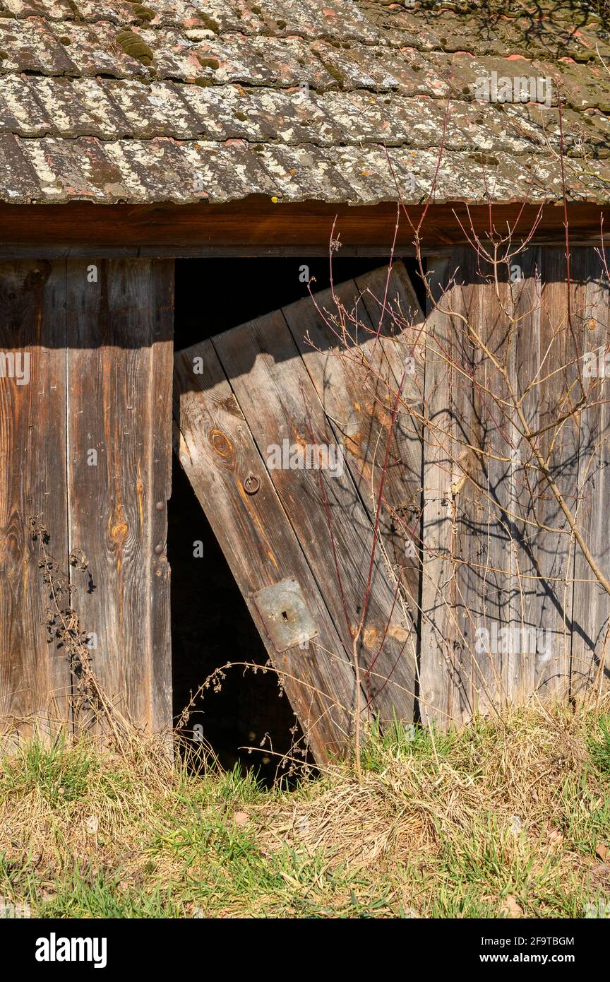 Old Barn Half Open Door Stock Photo 1007441737