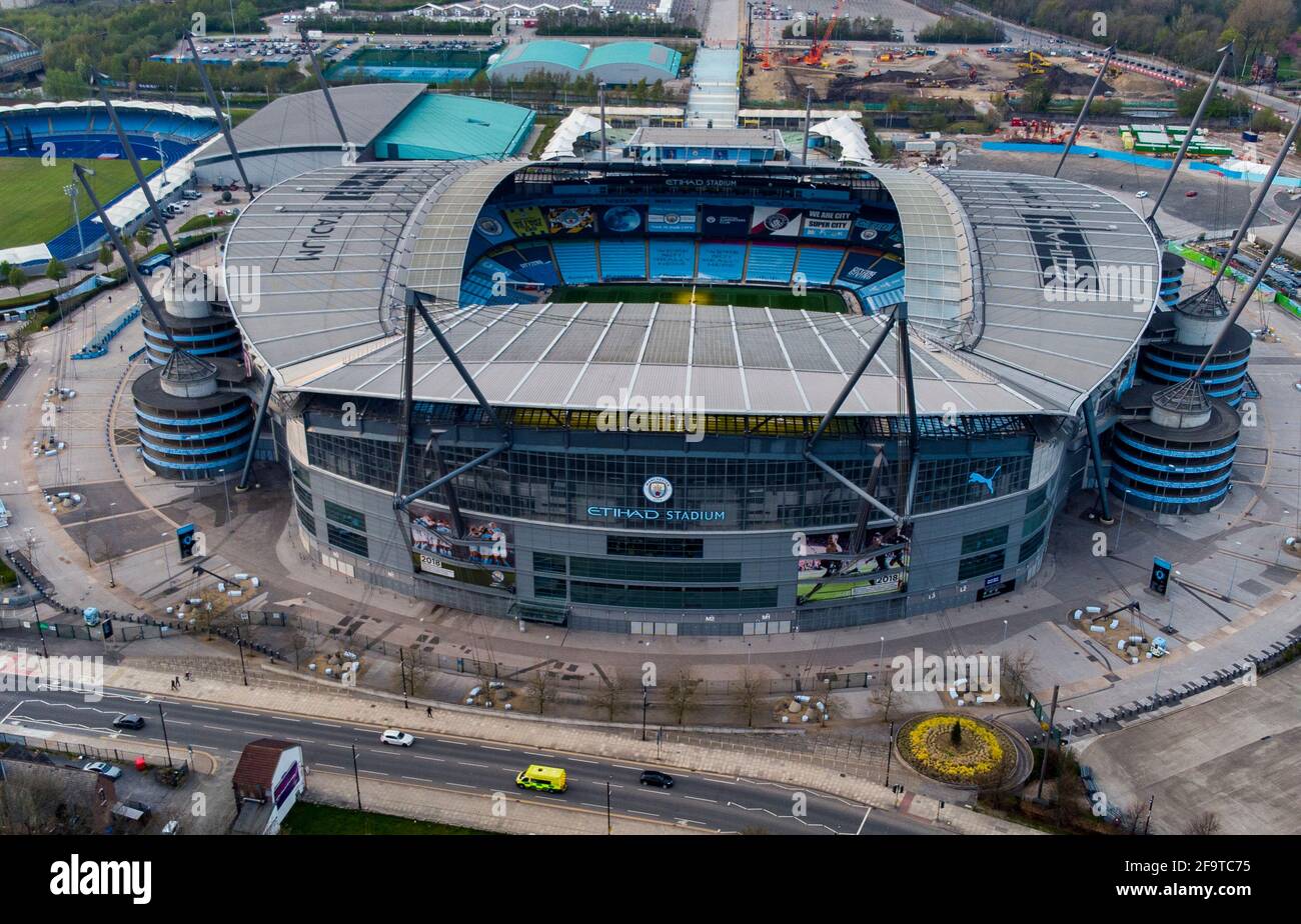 A General View From Above Of The Etihad Stadium, Home Of Manchester 