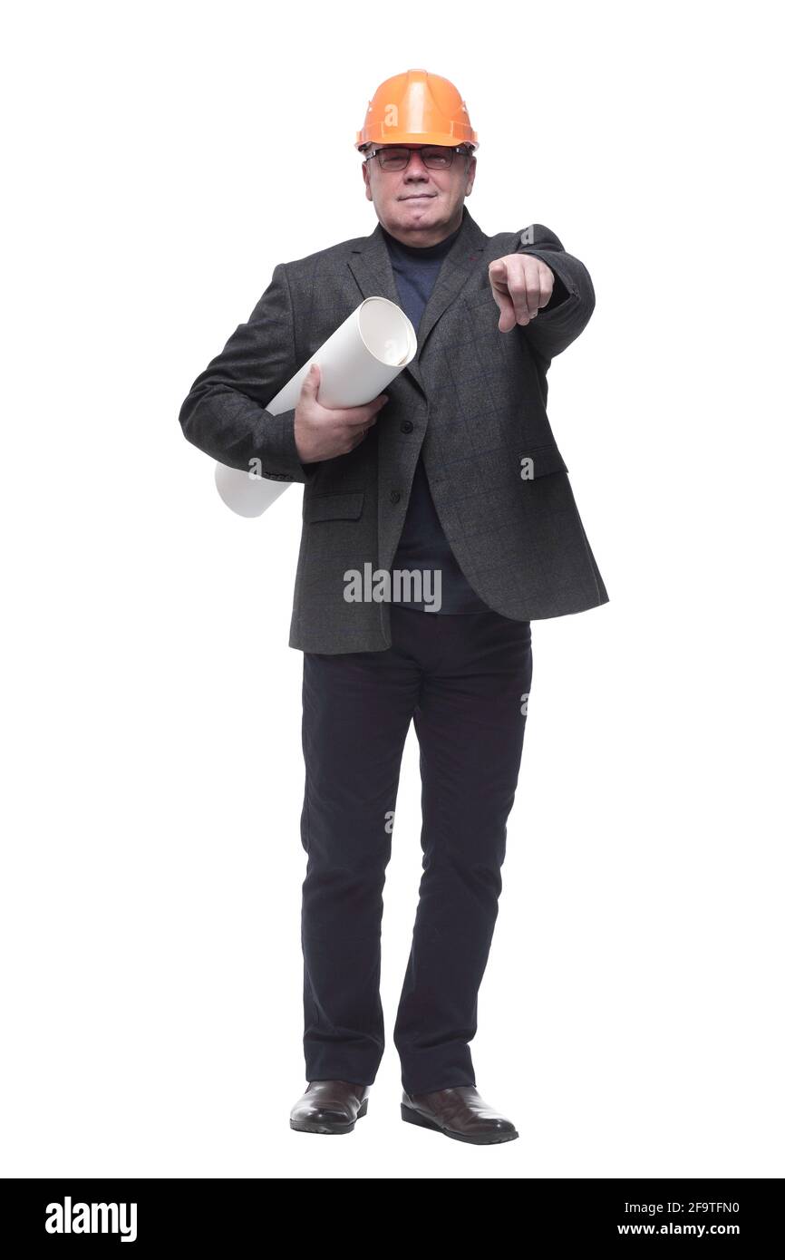 in full growth. qualified architect with drawings Stock Photo Alamy