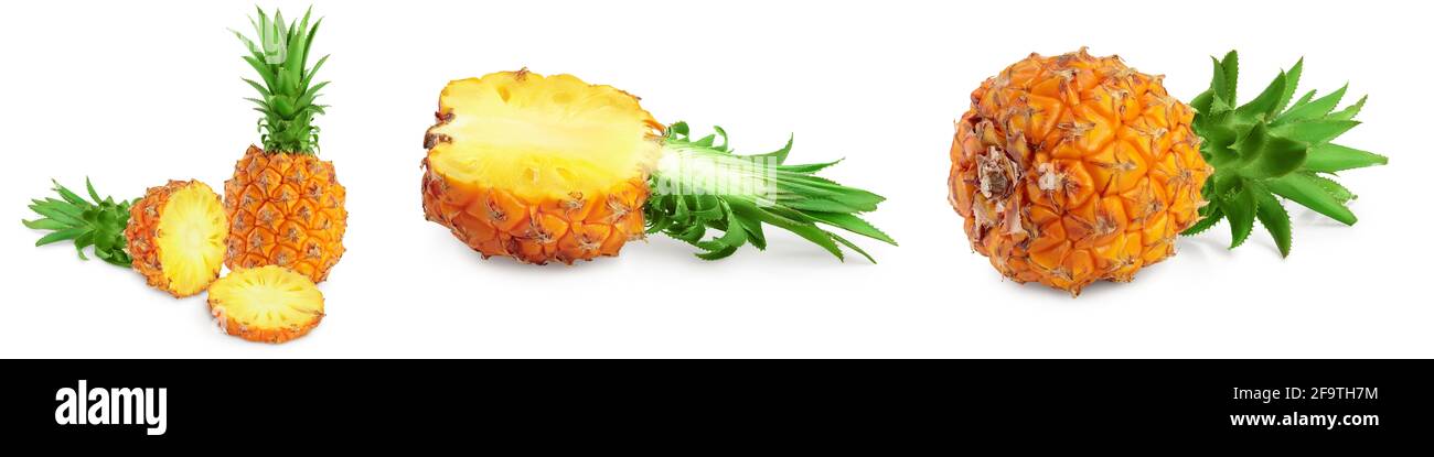 pineapple half and slices isolated on white background with full depth ...