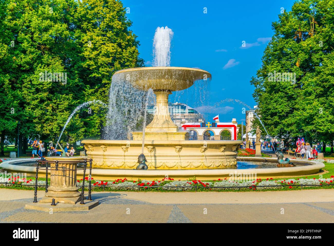 fountain in Ogród Saski - Saxon Garden, the oldest public park in Warsaw, Poland Stock Photo