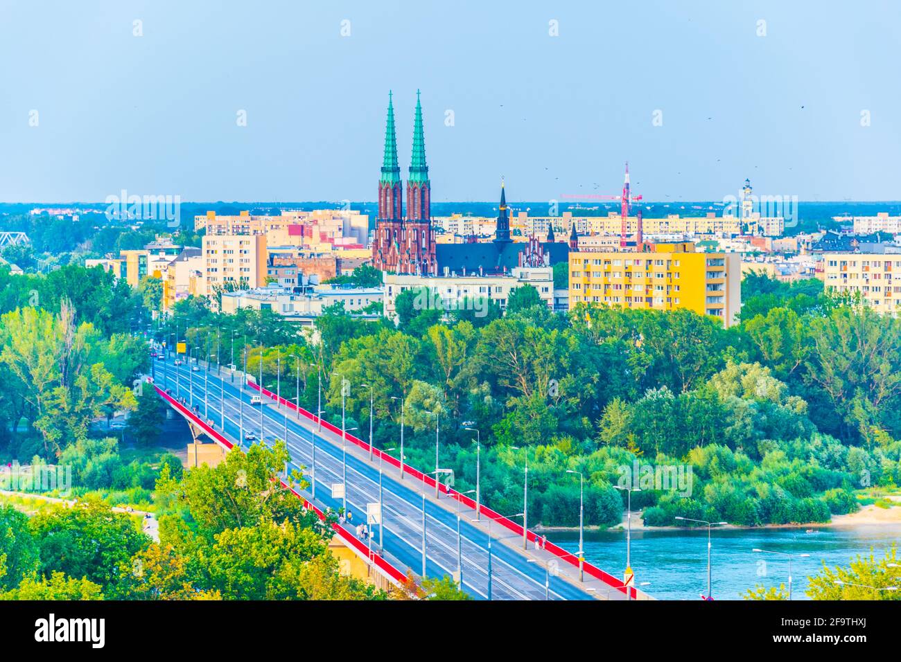 Aerial view of traffic on the slasko-dabrowski bridge in Warsaw, Poland. Stock Photo