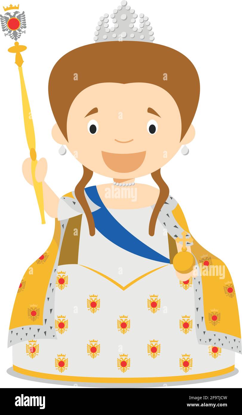Catherine II of Russia (The Great) cartoon character. Vector Illustration. Kids History Collection. Stock Vector