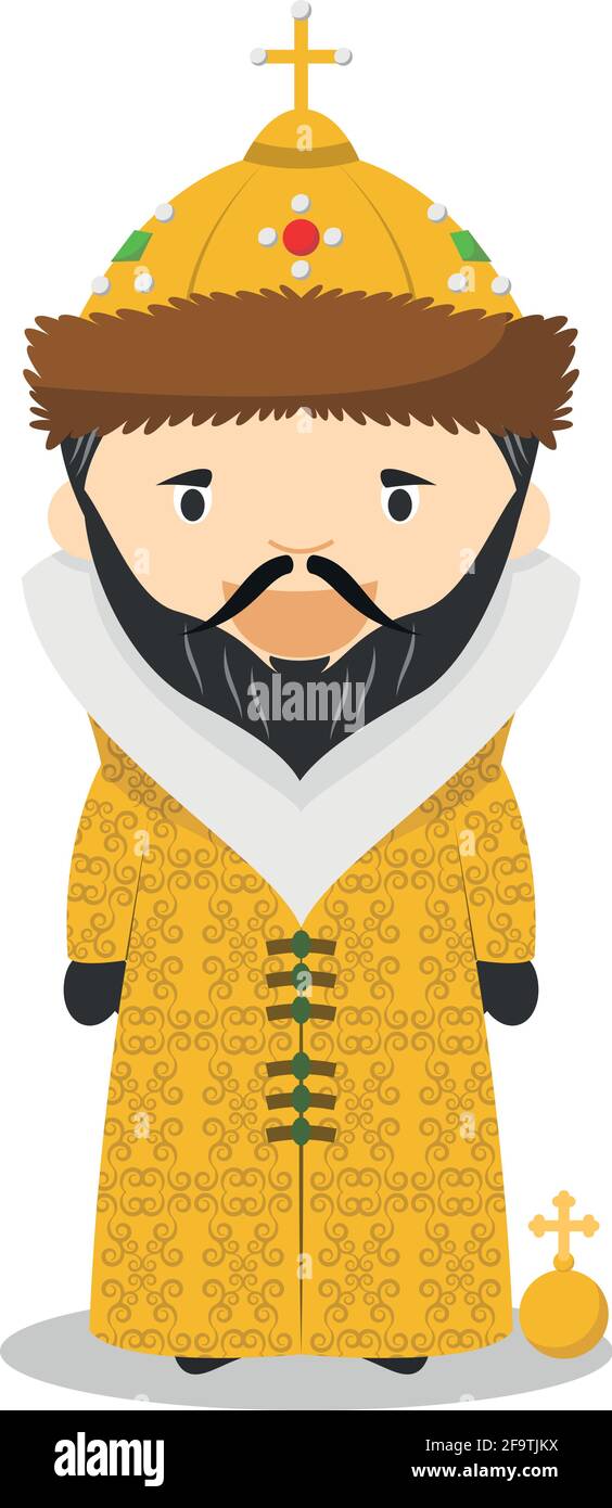 Ivan IV of Russia (The Terrible) cartoon character. Vector Illustration. Kids History Collection. Stock Vector