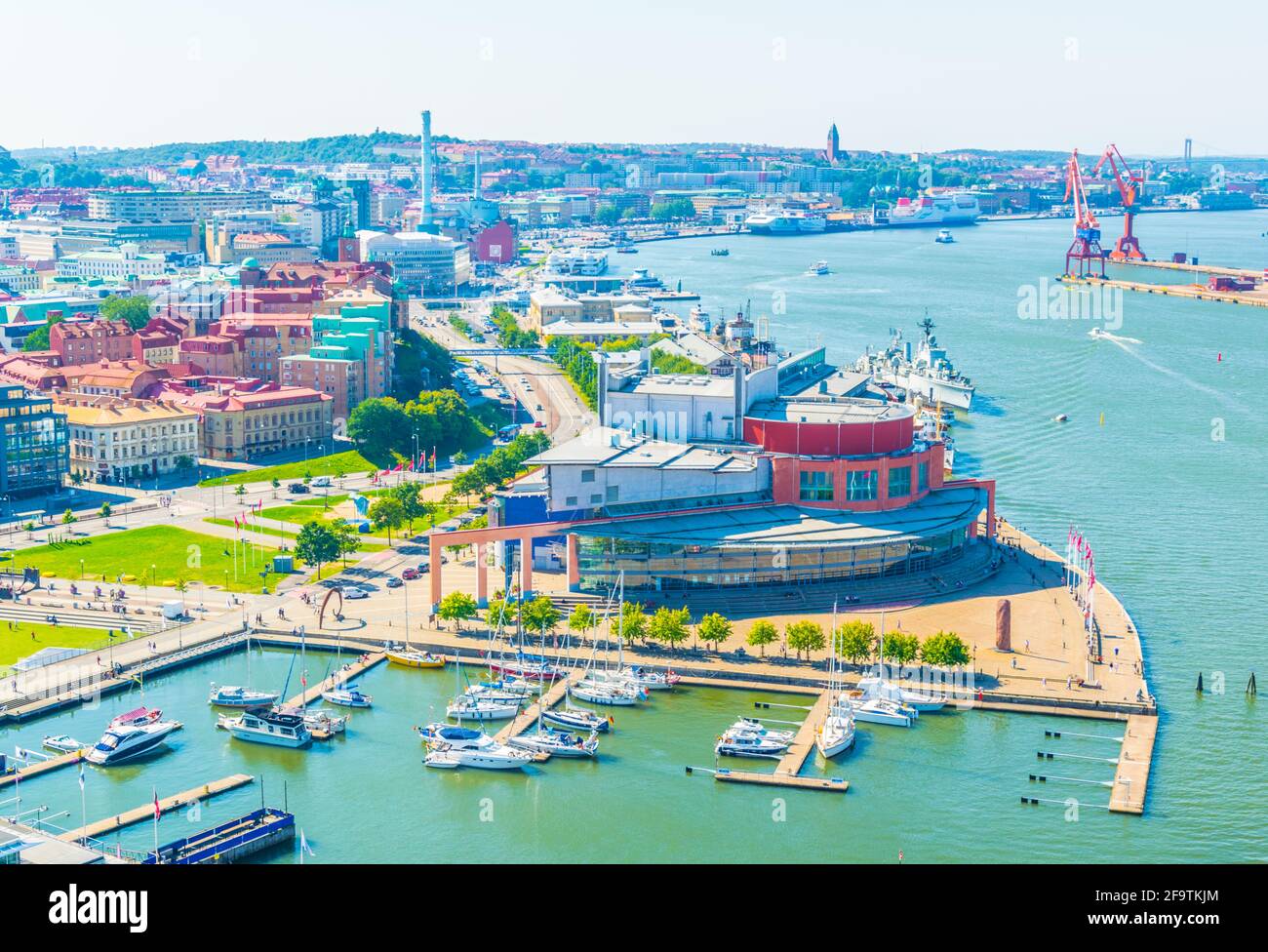 Aerial view of the goteborg opera building situated next to a marina in ...