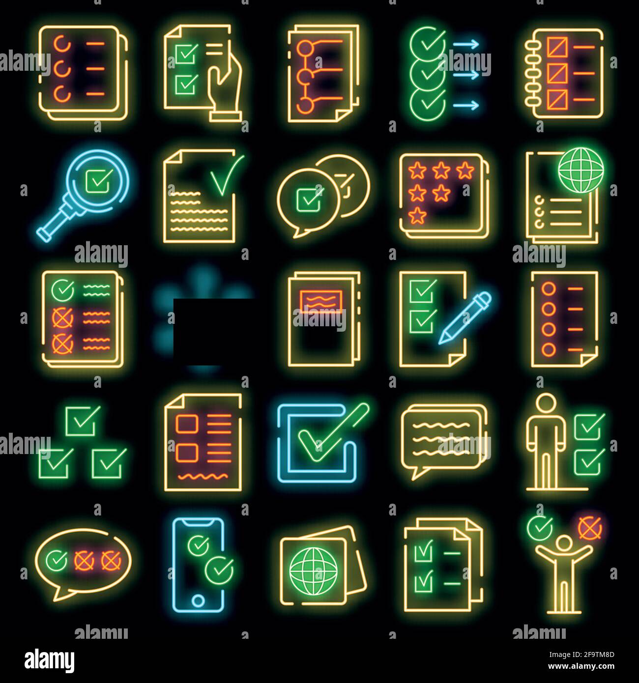 Checklist icons set. Outline set of checklist vector icons neon color ...