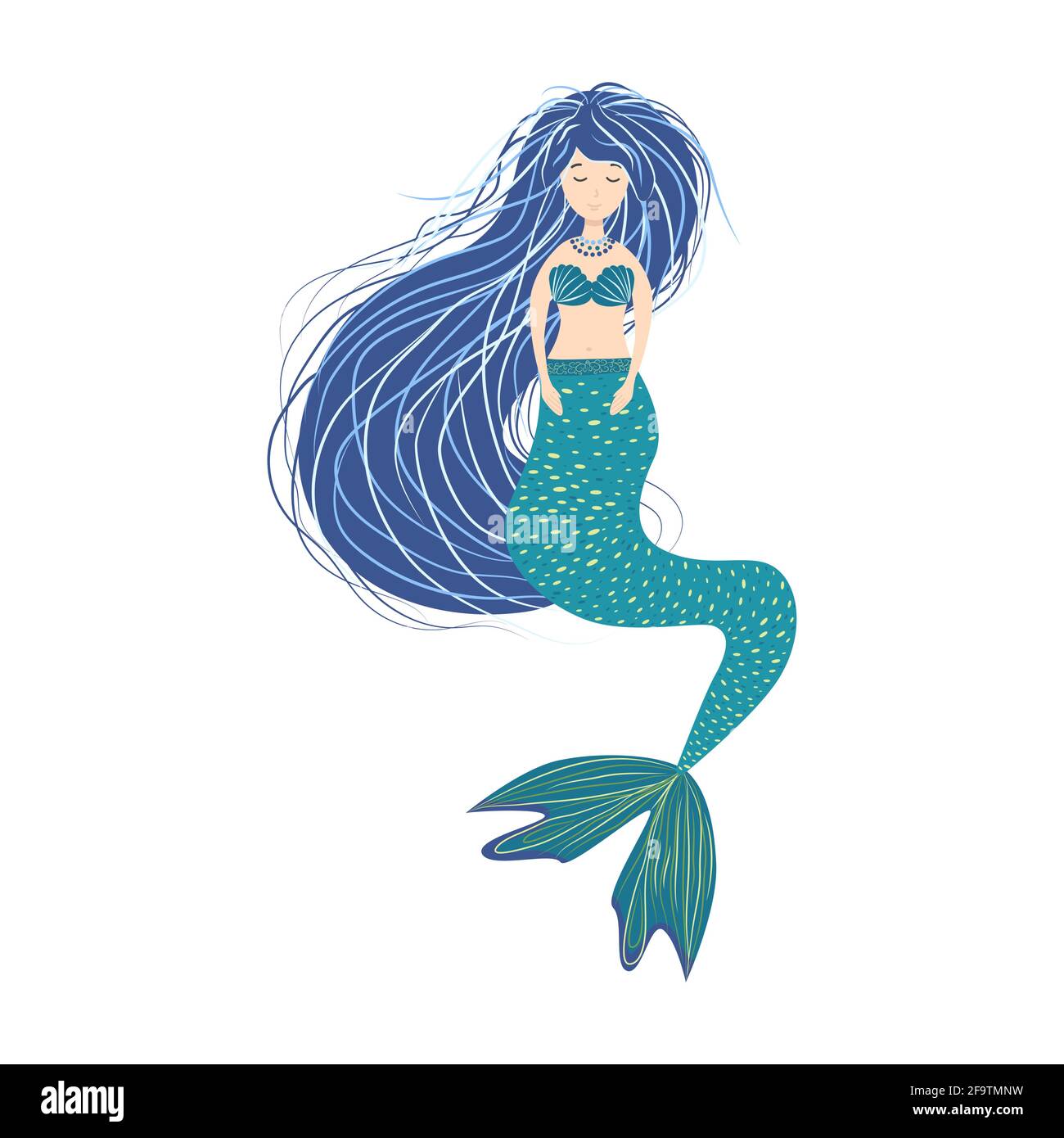 Cartoon beautiful little mermaid in a wreath. Siren. Sea theme.  illustration on a white background Stock Vector Image & Art - Alamy
