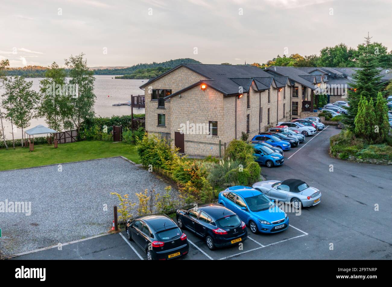 The Lodge on Loch Lomond hotel at dusk. Stock Photo