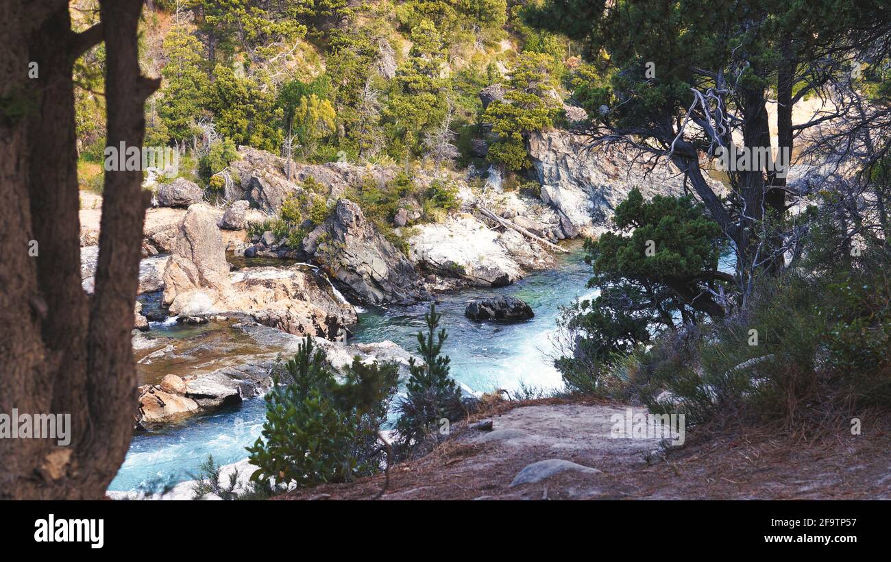 torrential river in a forest in San Martin de los Andes, Neuquen, Argentina Stock Photo