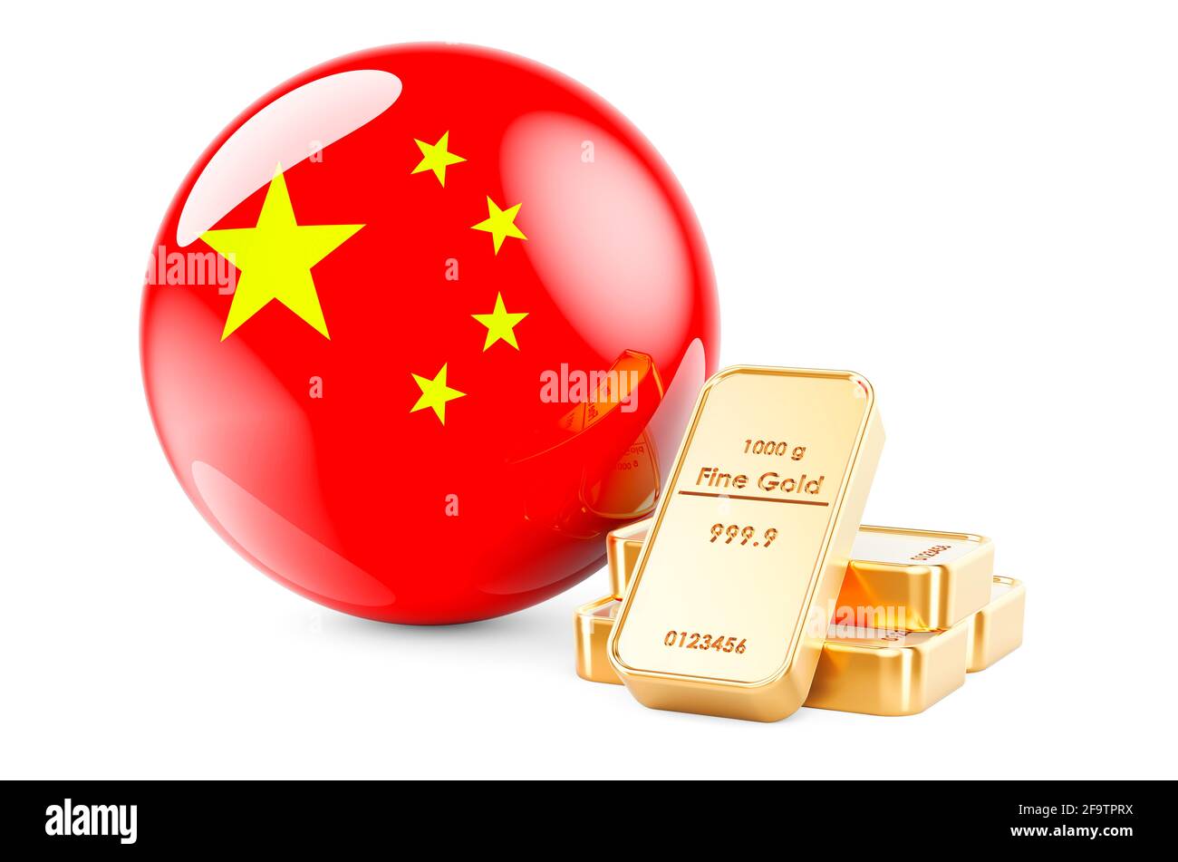 Golden ingots with Chinese flag. Foreign-exchange reserves of China  concept. 3D rendering isolated on white background Stock Photo - Alamy
