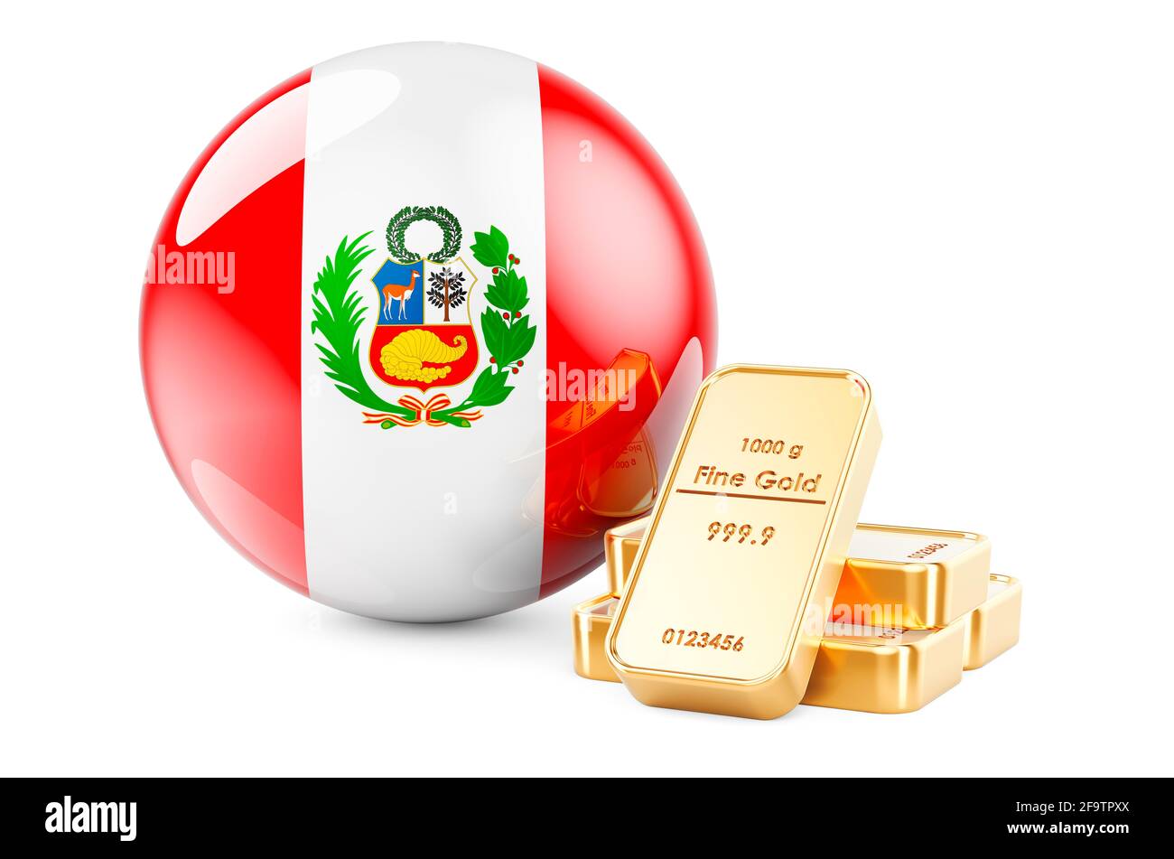 Golden ingots with Peruvian flag. Foreignexchange reserves of Peru