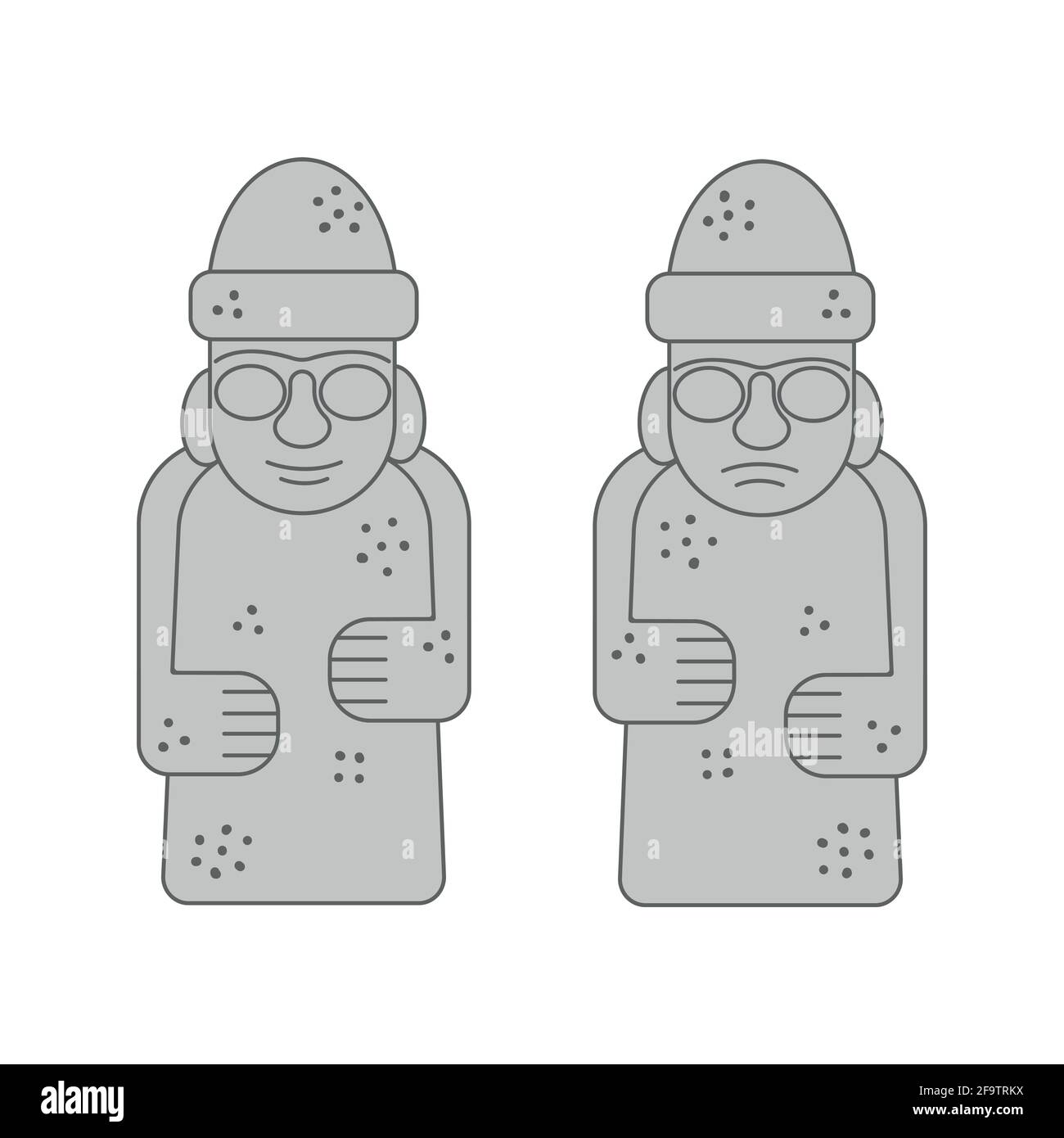 Dol hareubangs or tol harubangs icons. Famous rock statues from Jeju