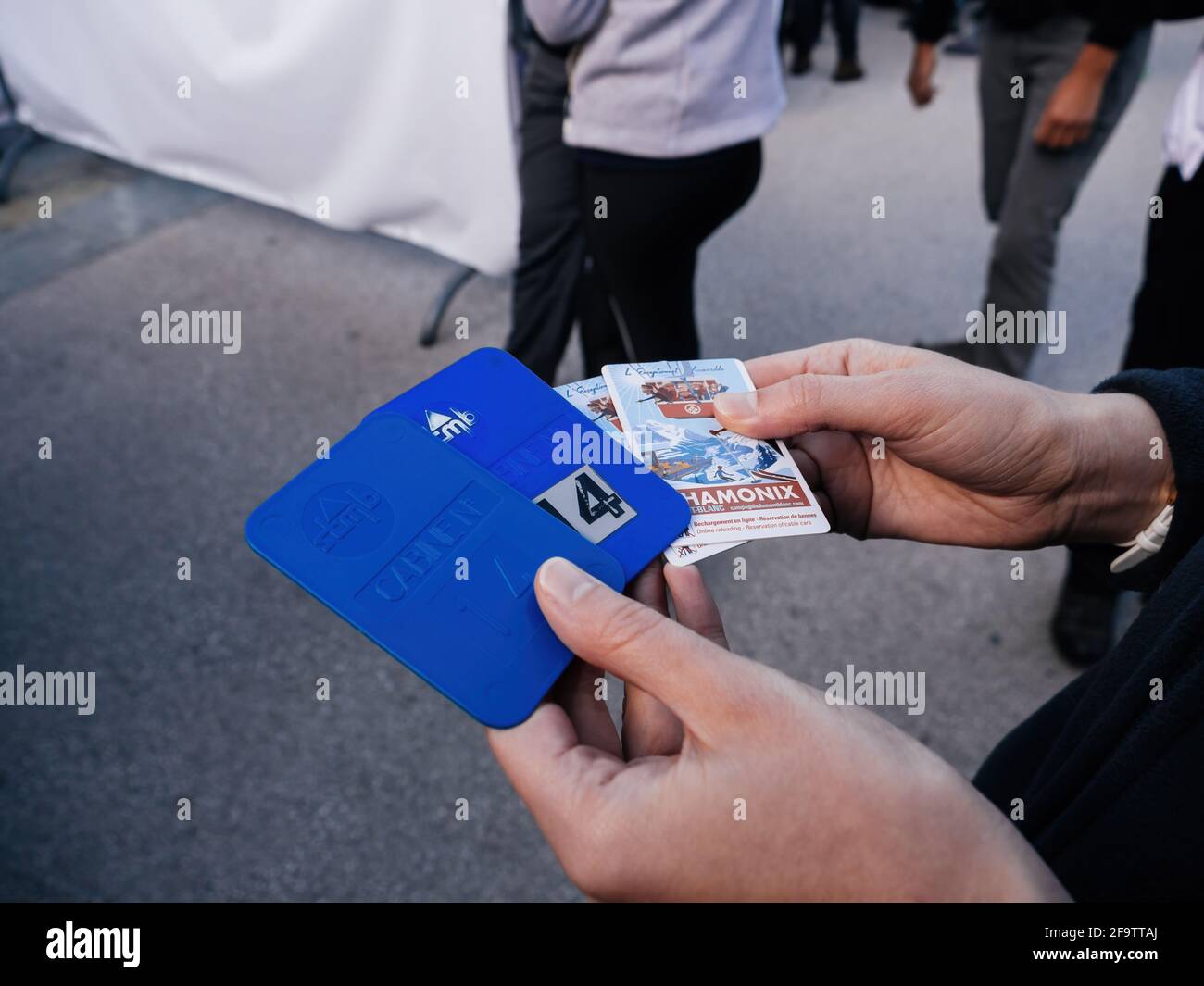 tickets to Chamonis MontBlanc cable car mountain to visit the iconic Aiguille du Midi Stock
