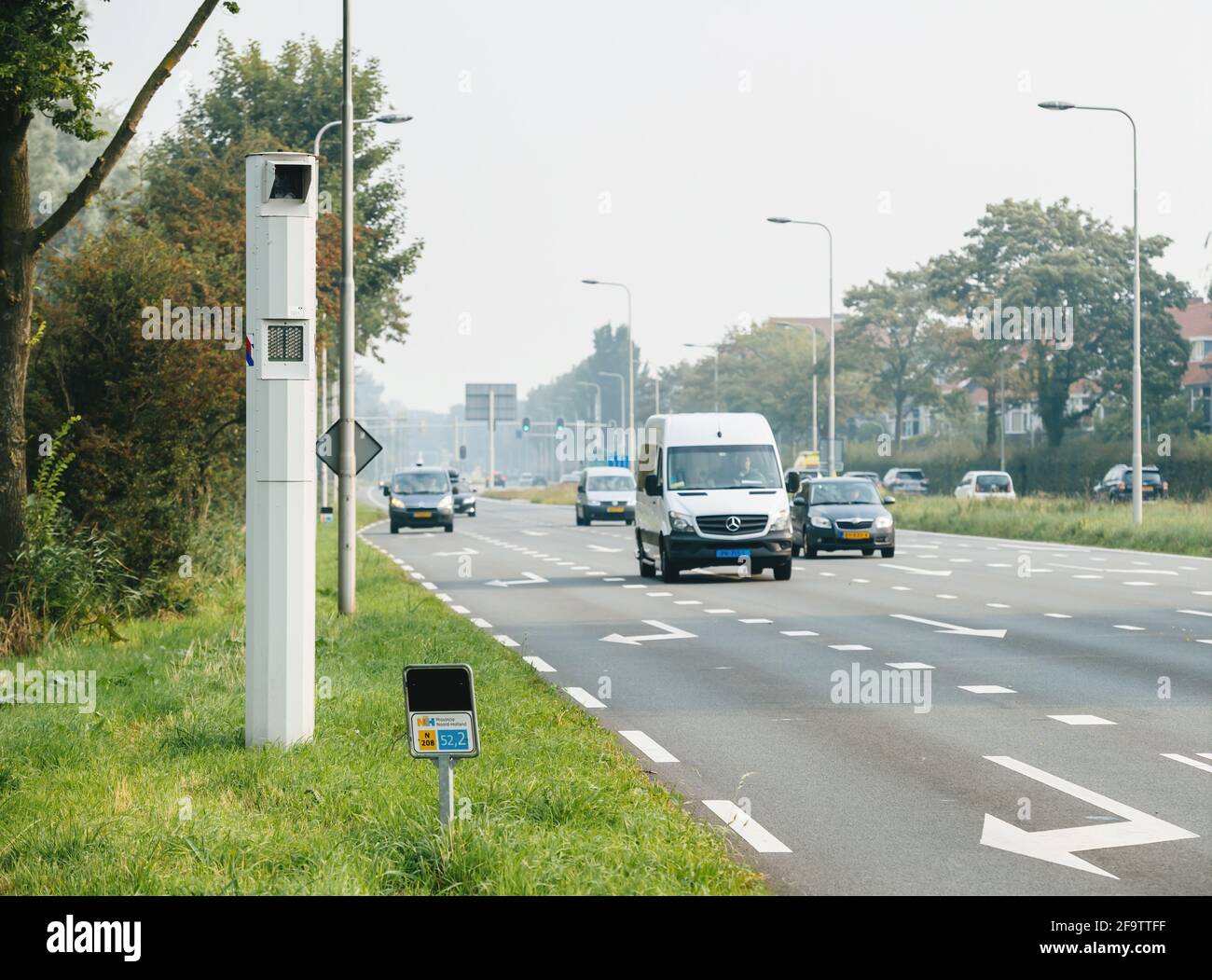 Side view of speed meter on the side of the Dutch highway Stock Photo