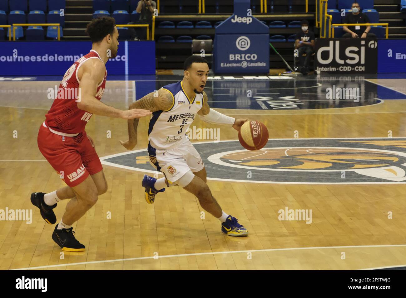 Levallois, Hauts de Seine, France. 20th Apr, 2021. BRANDON BROWN point  guard of Levallois in action during the French Basket championship Jeep  Elite between Levallois and Monaco at Marcel Cerdant stadium -