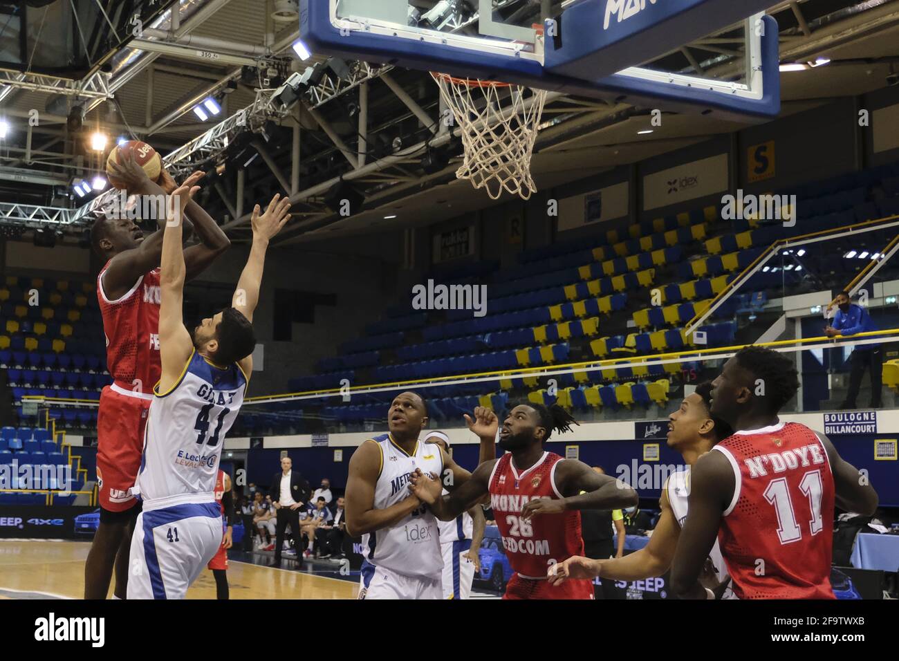 Levallois, Hauts de Seine, France. 20th Apr, 2021. IBRAHIMA FALL FAYE power  forward of Monaco in action during the French Basket championship Jeep Elite  between Levallois and Monaco at Marcel Cerdant stadium -