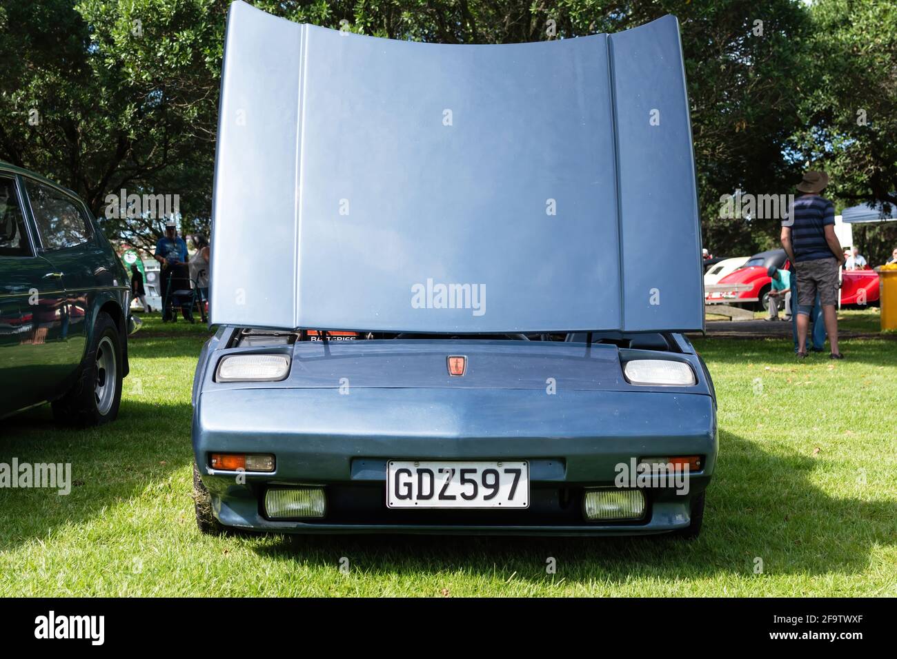 AUCKLAND, NEW ZEALAND - Apr 17, 2021: View of Reliant Scimitar SS1 classic sports car with open bonnet Stock Photo