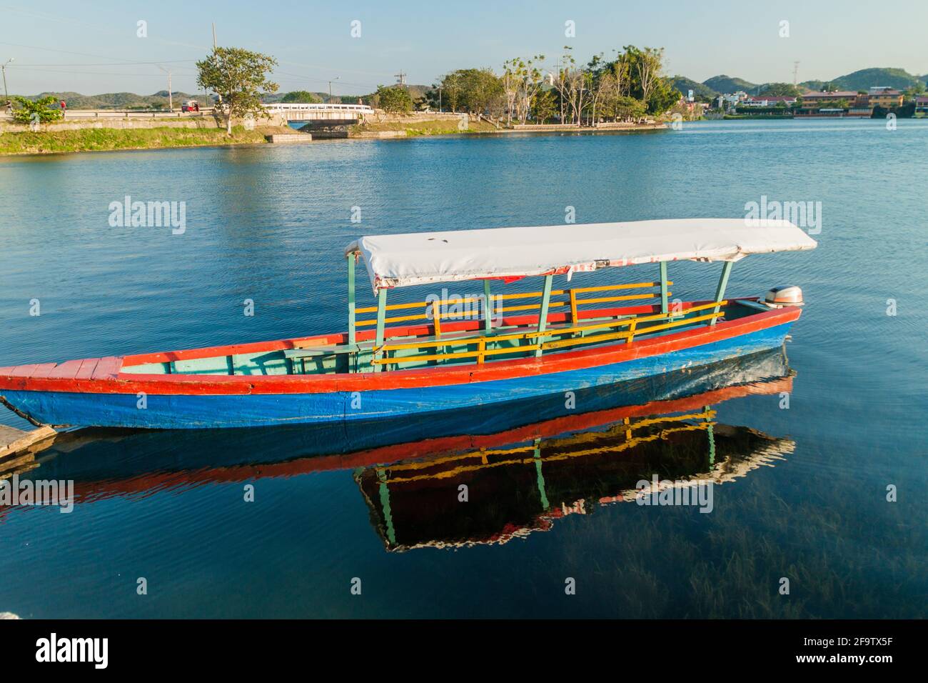 Boat at Peten Itza lake nar Flores, Guatemala Stock Photo