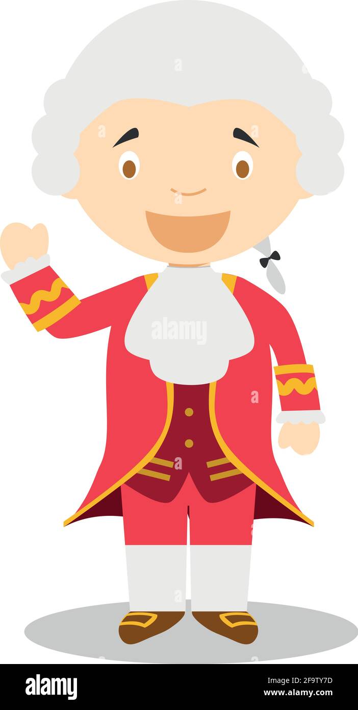 Wolfgang Amadeus Mozart cartoon character. Vector Illustration. Kids History Collection. Stock Vector