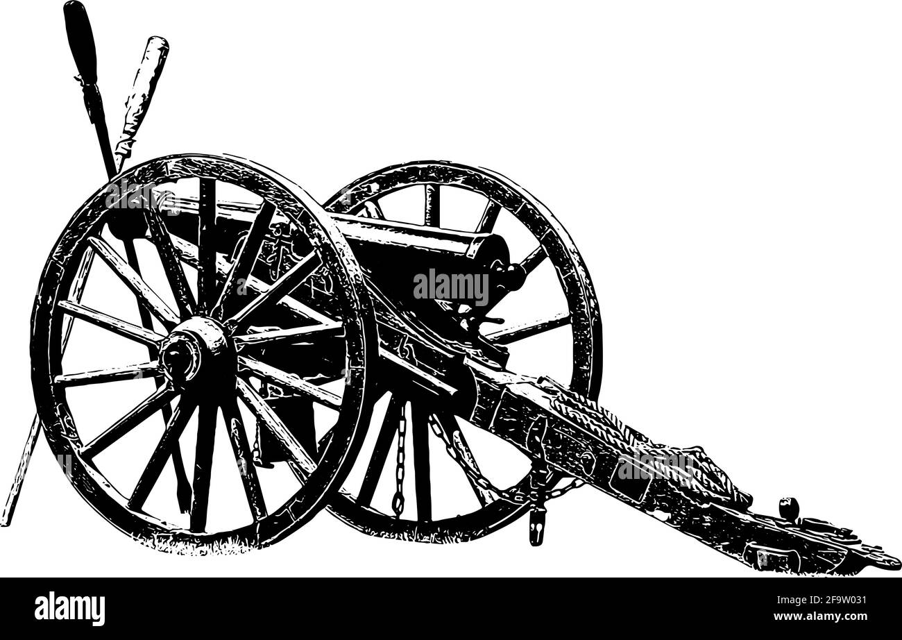 American Civil war era cannon illustration in black on white background Stock Vector