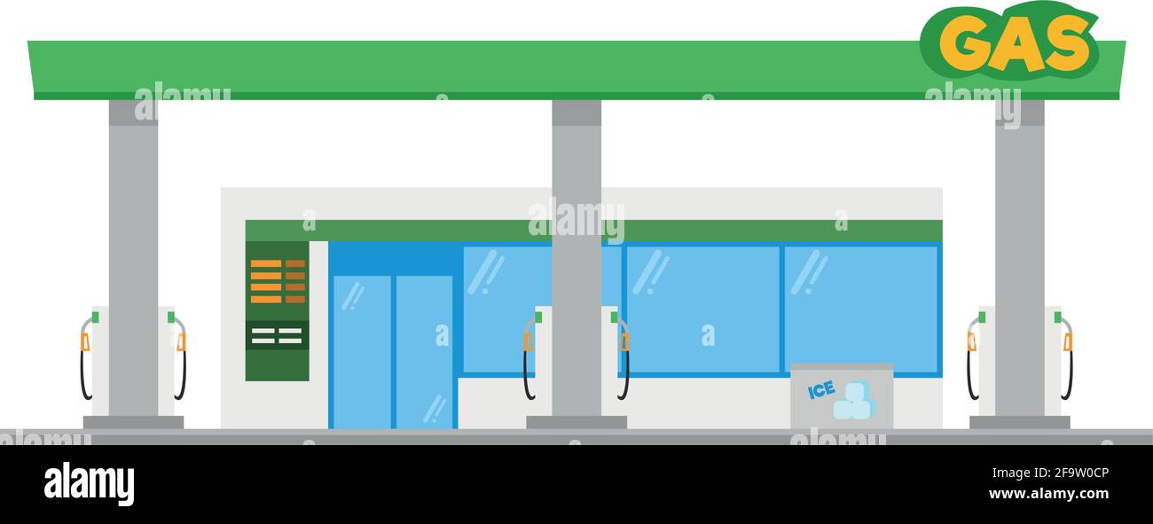 Cute cartoon vector illustration of a gas petrol station Stock Vector