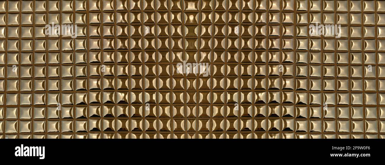 Gold background,Panorama metal pattern golden of rectangular shapes background for design in your work backdrop. Stock Photo