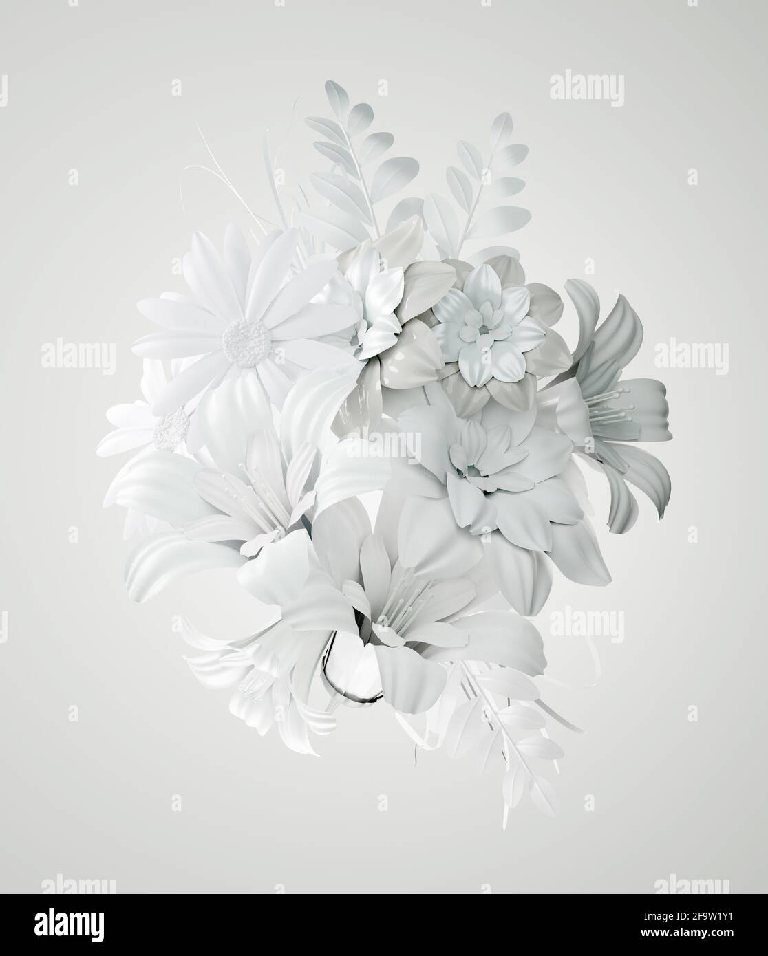 A bouquet of natural white flowers. 3D illustration. Stock Photo