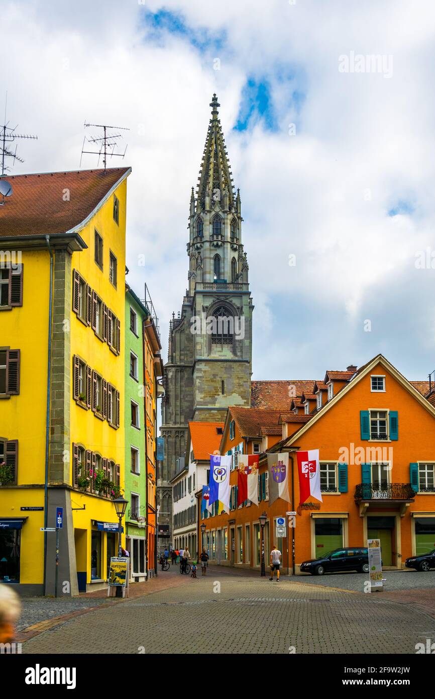 KONSTANZ, GERMANY, JULY 24, 2016: View of a narrow street with cathedral at ist end in Konstanz in Germany. Stock Photo