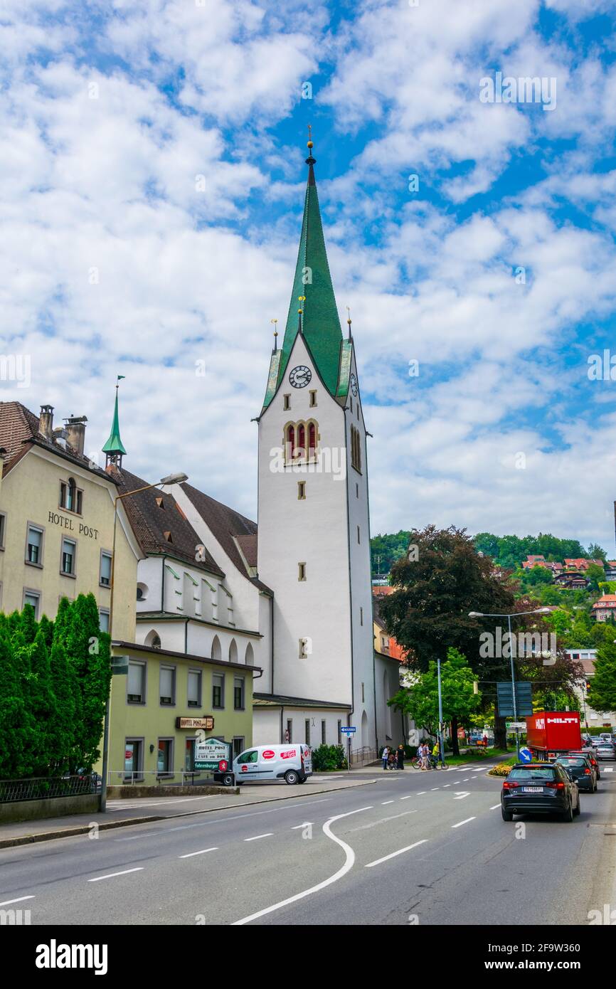 FELDKIRCH, AUSTRIA, JULY 25, 2016: View of the saint nicolas cathedral in Feldkirch, Austria. Stock Photo