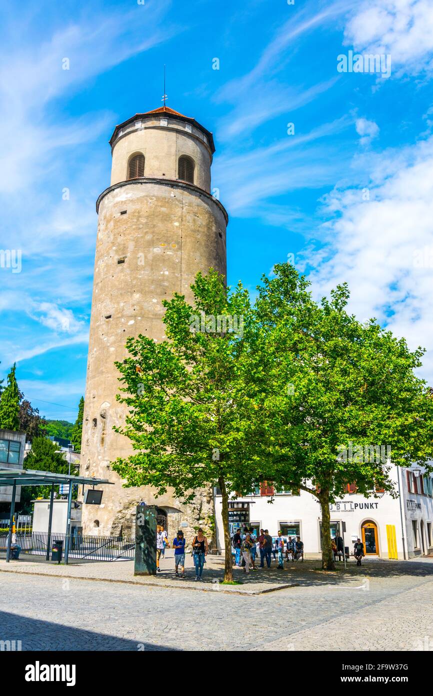 FELDKIRCH, AUSTRIA, JULY 25, 2016: View of the katzenturm tower in the austrian city Feldkirch. Stock Photo