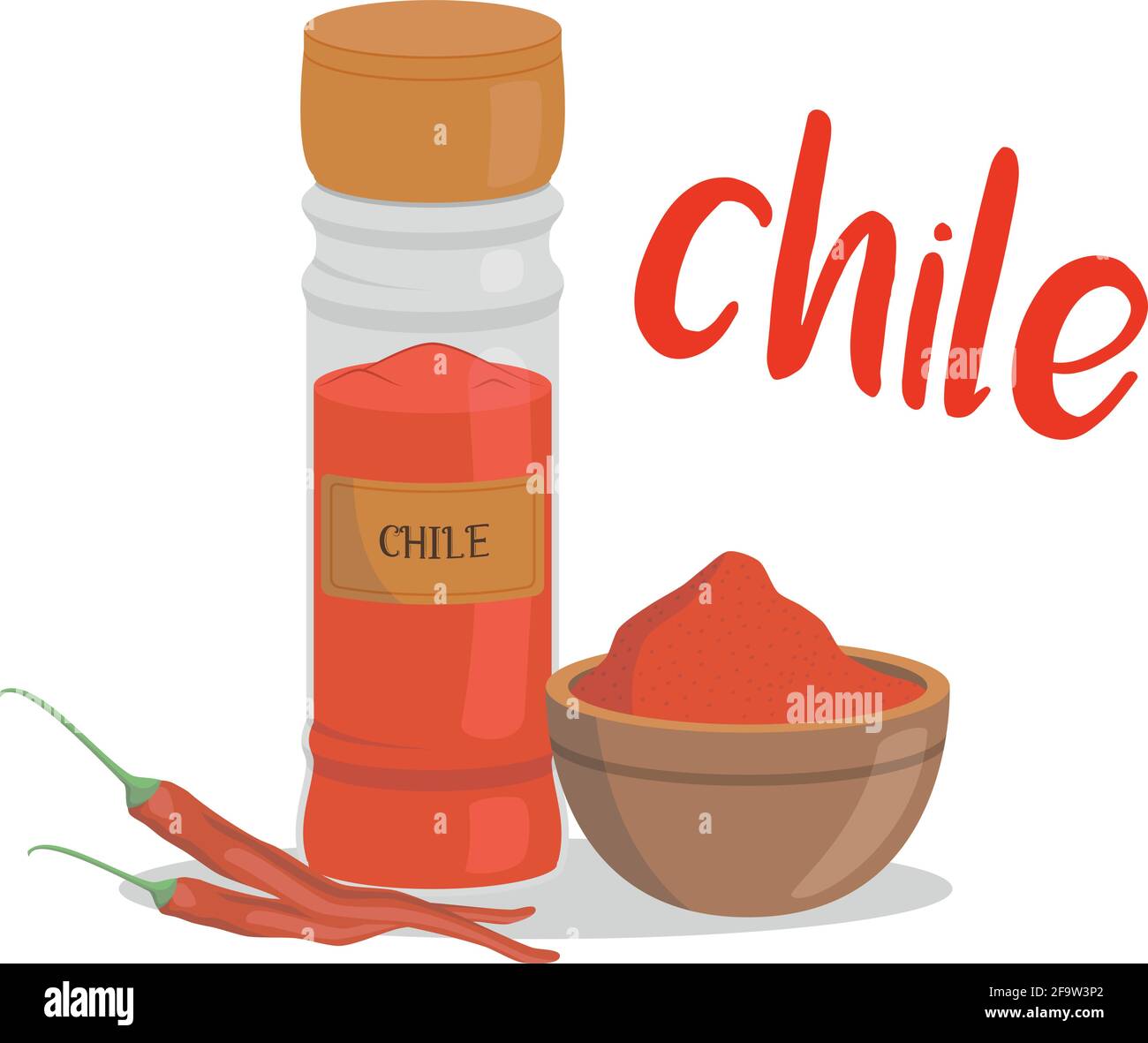 Vector chili illustration isolated in cartoon style. Spanish name. Herbs and Species Series