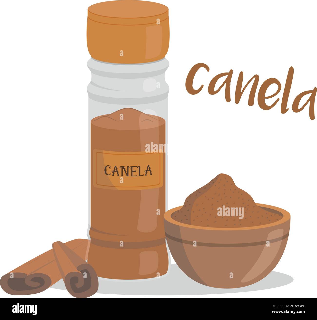 Vector cinnamon illustration isolated in cartoon style. Spanish name