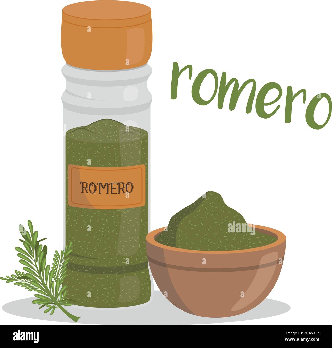 Vector rosemary illustration isolated in cartoon style. Spanish name