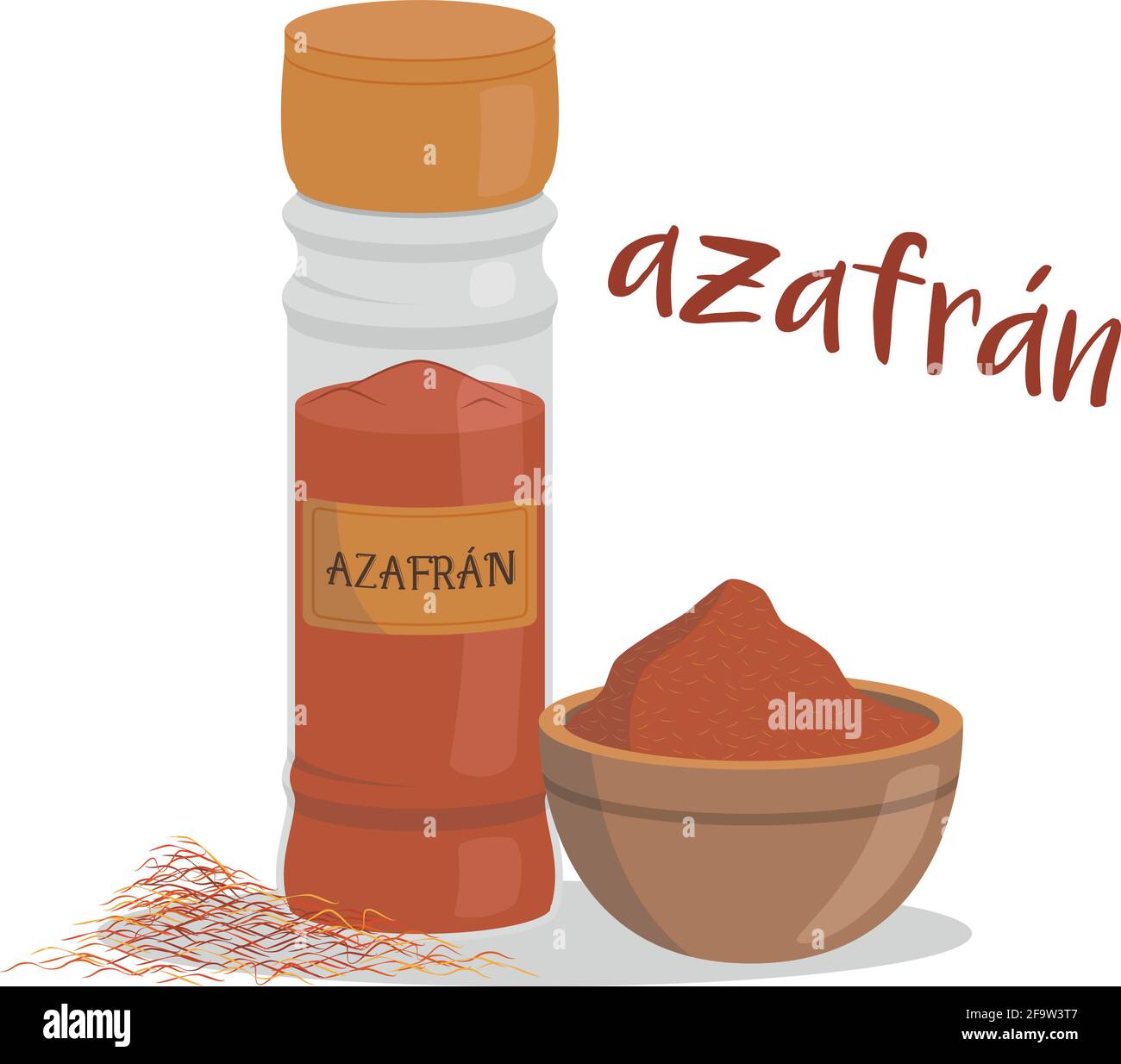 Vector saffron illustration isolated in cartoon style. Spanish name. Herbs and Species Series