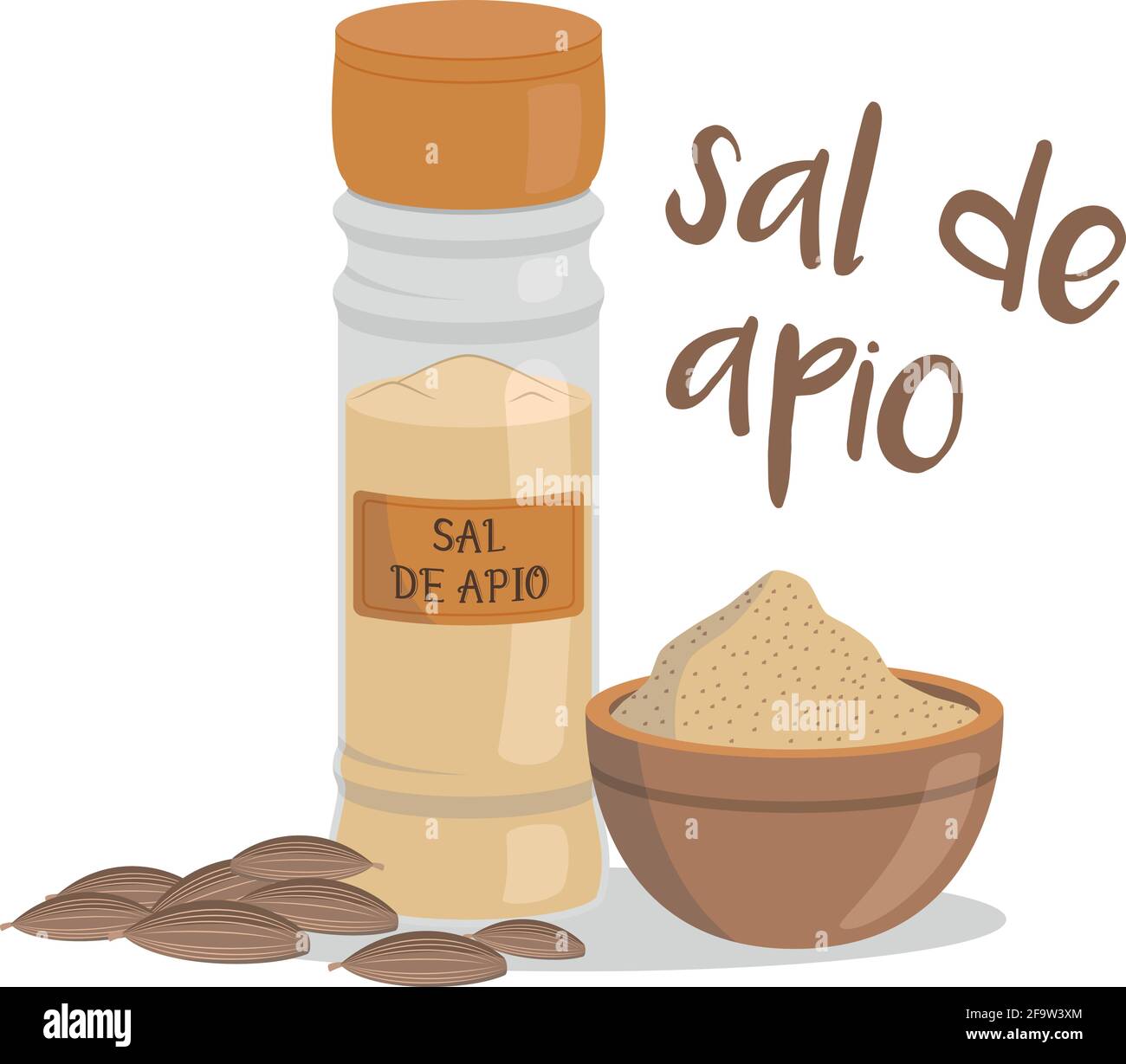 Vector celery salt illustration isolated in cartoon style. Spanish name