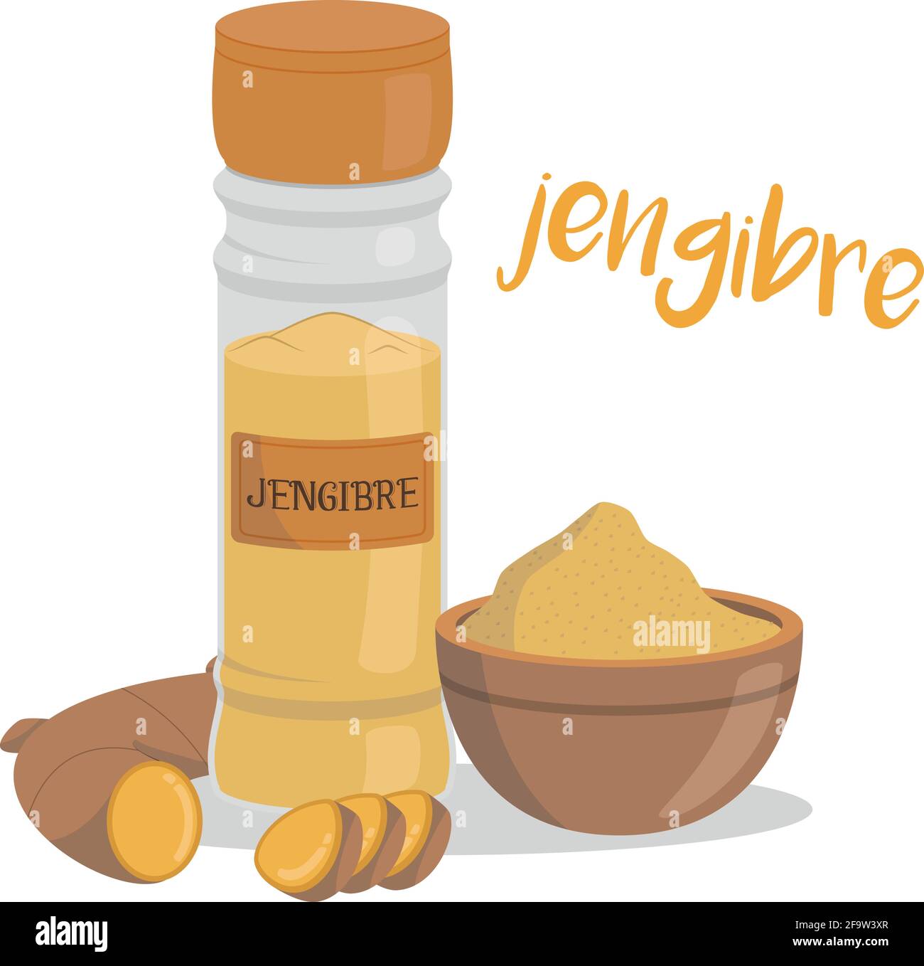Vector ginger illustration isolated in cartoon style. Spanish name
