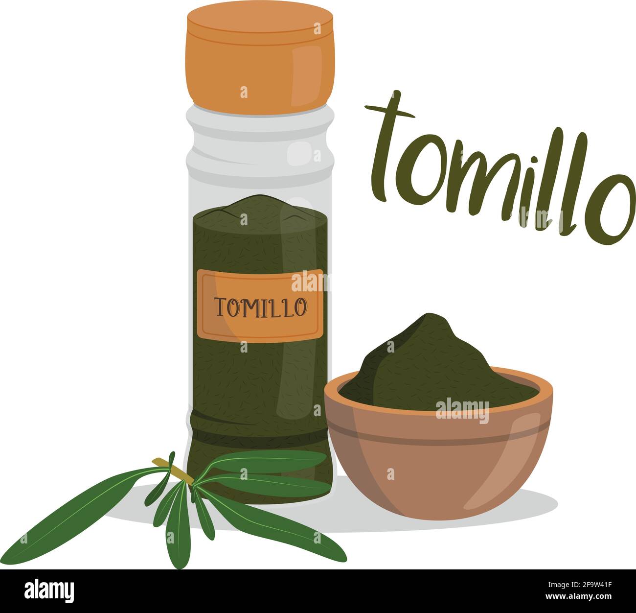 Vector thyme illustration isolated in cartoon style. Spanish name
