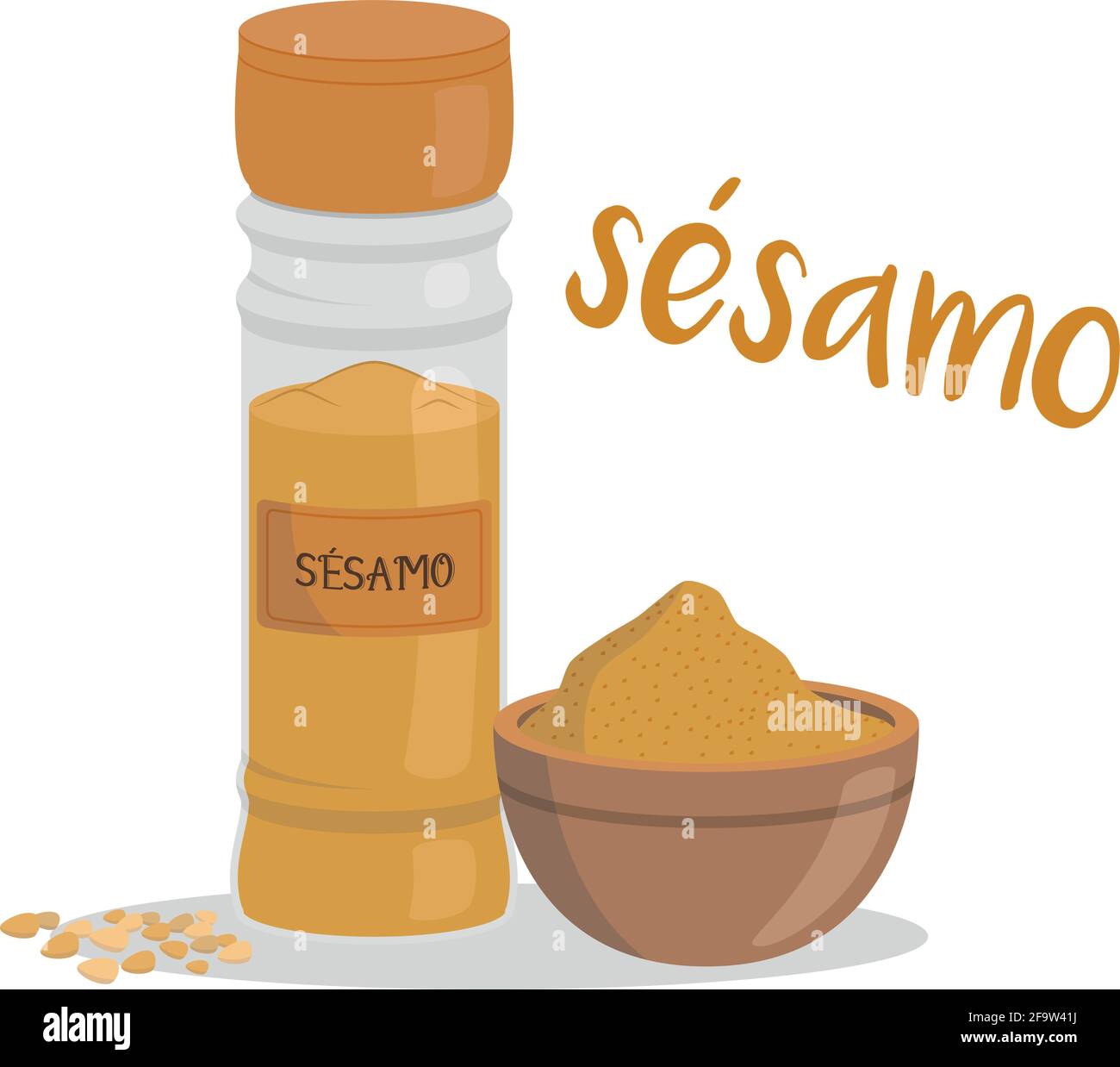 Vector sesame illustration isolated in cartoon style. Spanish name