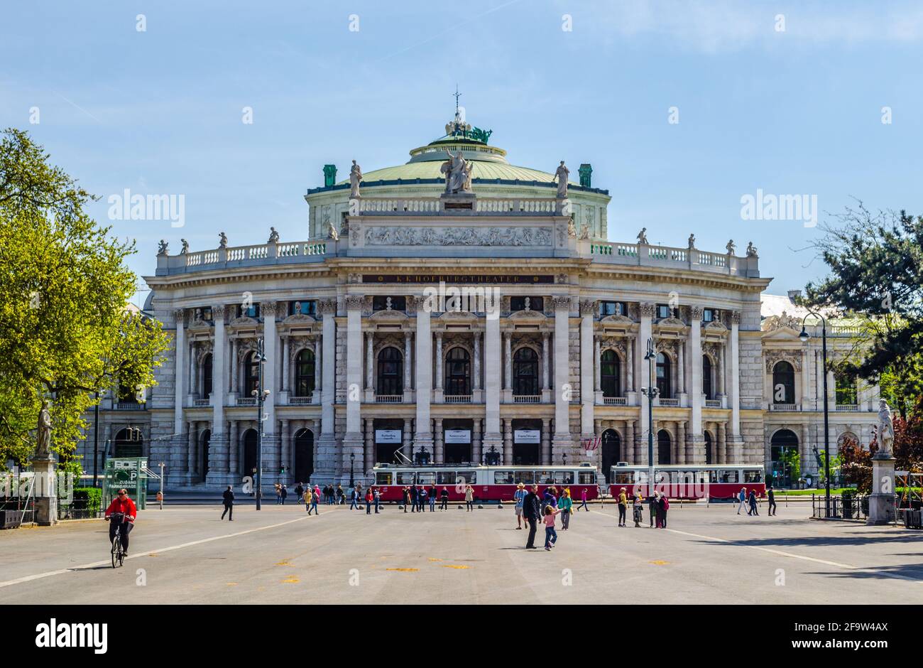 VIENNA, AUSTRIA, MAY 28, 2015: Beautiful view of historic Burgtheater (Imperial Court Theatre) with famous Wiener Ringstrasse in Vienna, Austria Stock Photo